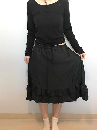 Bohemian String Ruffle Henline Banding Midi Skirt