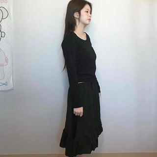 Bohemian String Ruffle Henline Banding Midi Skirt