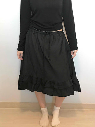 Bohemian String Ruffle Henline Banding Midi Skirt