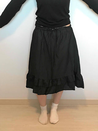 Bohemian String Ruffle Henline Banding Midi Skirt