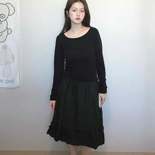 Bohemian String Ruffle Henline Banding Midi Skirt