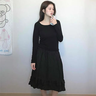Bohemian String Ruffle Henline Banding Midi Skirt