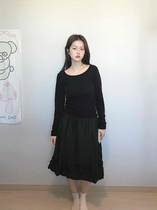 Bohemian String Ruffle Henline Banding Midi Skirt
