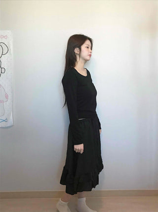 Bohemian String Ruffle Henline Banding Midi Skirt
