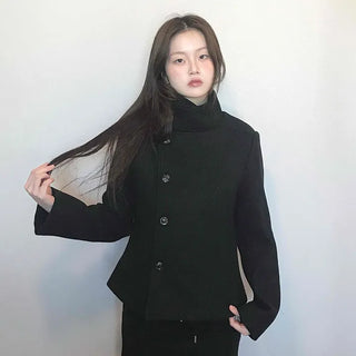 Stand collar single-button cropped wool coat