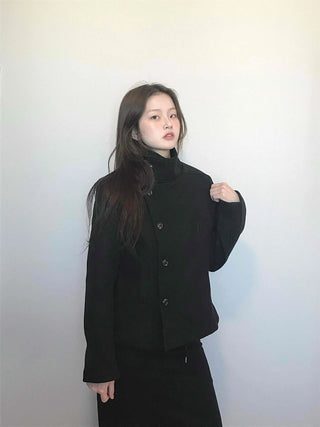 Stand collar single-button cropped wool coat