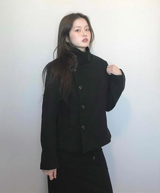 Stand collar single-button cropped wool coat
