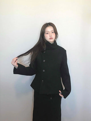 Stand collar single-button cropped wool coat
