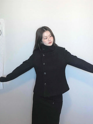 Stand collar single-button cropped wool coat