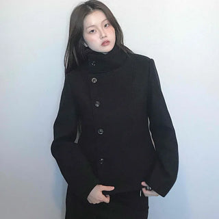Stand collar single-button cropped wool coat