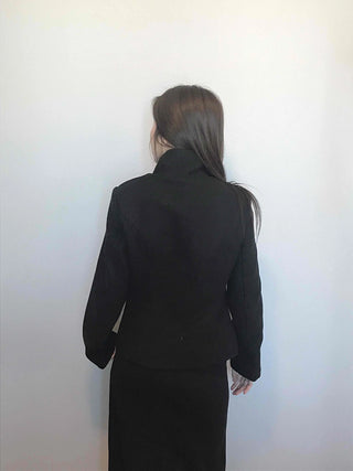 Stand collar single-button cropped wool coat