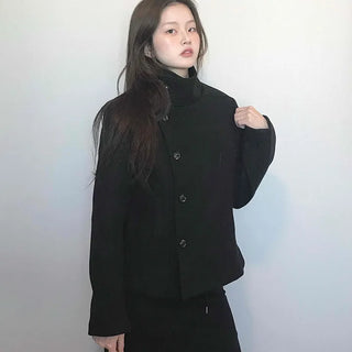 Stand collar single-button cropped wool coat