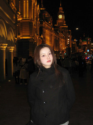 Stand collar single-button cropped wool coat