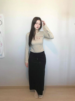 Modern Simple Elastic Slim H-Line Long Skirt