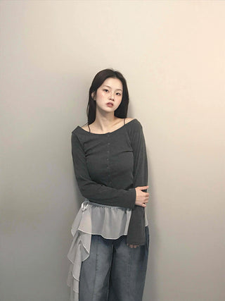 Mermaid Chiffon Frill Asymmetrical Mini Skirt