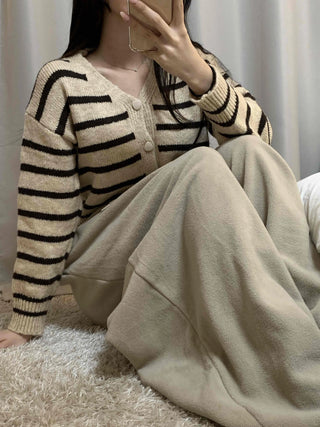 Striped Crop Button Knit Cardigan