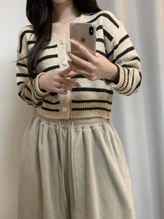 Striped Crop Button Knit Cardigan