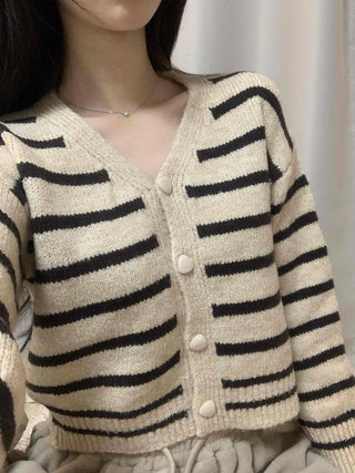 Striped Crop Button Knit Cardigan