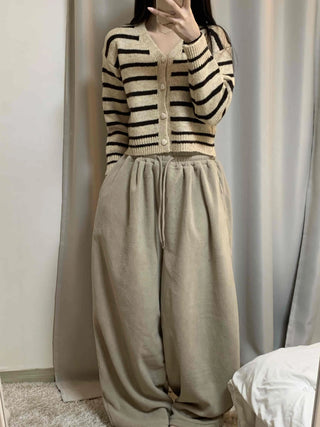 Striped Crop Button Knit Cardigan