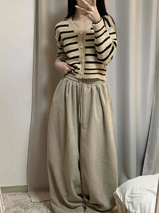 Striped Crop Button Knit Cardigan
