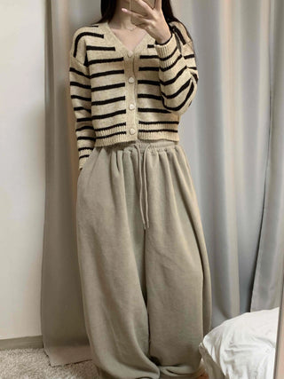 Striped Crop Button Knit Cardigan