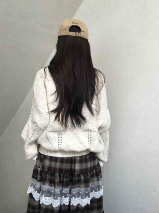 Punched Openwork Loose Fit Round Neck Knit