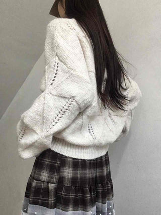 Punched Openwork Loose Fit Round Neck Knit
