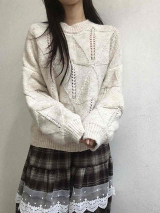 Punched Openwork Loose Fit Round Neck Knit