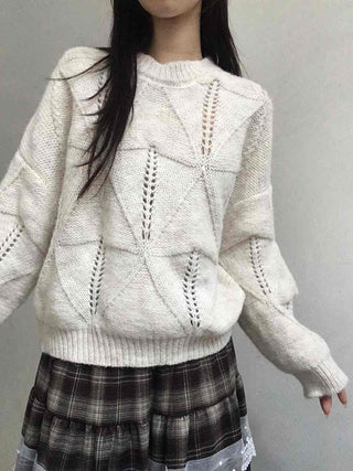 Punched Openwork Loose Fit Round Neck Knit