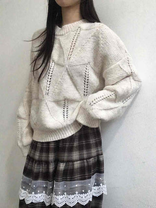 Punched Openwork Loose Fit Round Neck Knit
