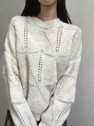 Punched Openwork Loose Fit Round Neck Knit