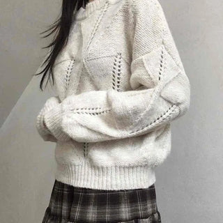 Punched Openwork Loose Fit Round Neck Knit