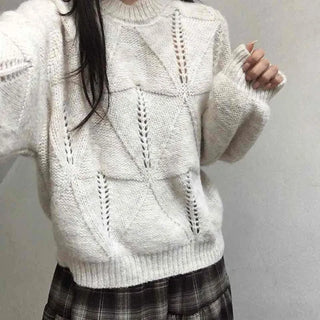 Punched Openwork Loose Fit Round Neck Knit