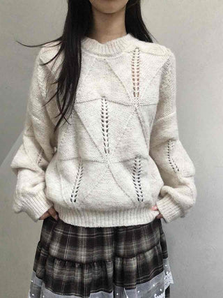 Punched Openwork Loose Fit Round Neck Knit
