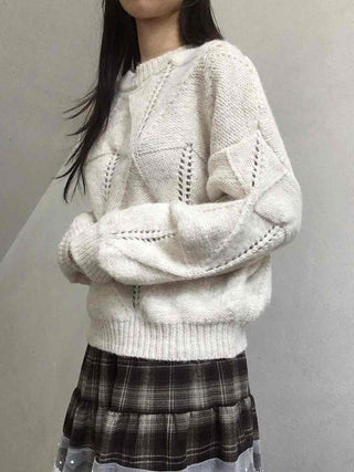 Punched Openwork Loose Fit Round Neck Knit