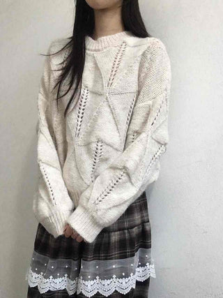 Punched Openwork Loose Fit Round Neck Knit