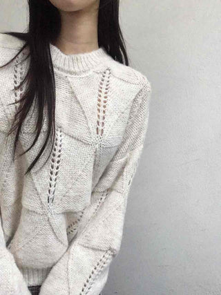 Punched Openwork Loose Fit Round Neck Knit