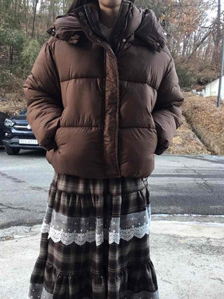 Oversized Down Hooded Voluminous Short Padded Jacket