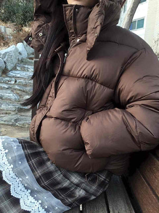 Oversized Down Hooded Voluminous Short Padded Jacket