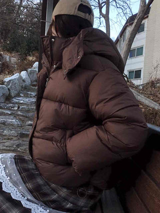 Oversized Down Hooded Voluminous Short Padded Jacket
