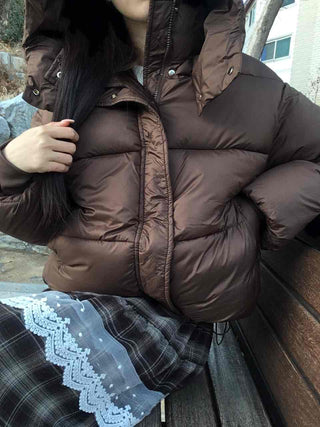 Oversized Down Hooded Voluminous Short Padded Jacket