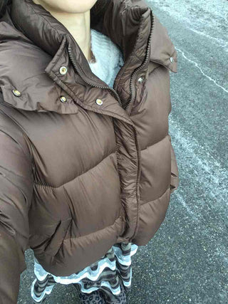 Oversized Down Hooded Voluminous Short Padded Jacket