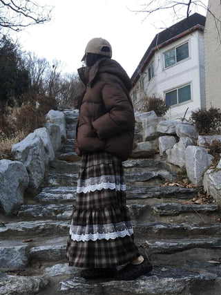 Hippie Check Lace Tiered Maxi Skirt