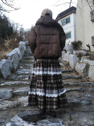 Hippie Check Lace Tiered Maxi Skirt