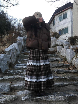 Hippie Check Lace Tiered Maxi Skirt