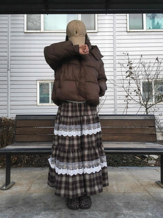 Hippie Check Lace Tiered Maxi Skirt