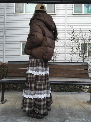 Hippie Check Lace Tiered Maxi Skirt