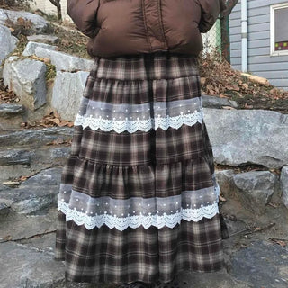 Hippie Check Lace Tiered Maxi Skirt