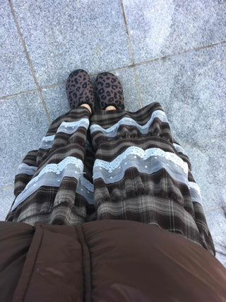 Hippie Check Lace Tiered Maxi Skirt