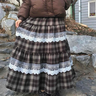 Hippie Check Lace Tiered Maxi Skirt